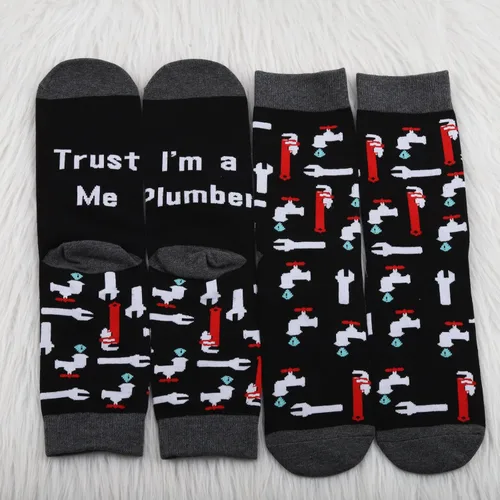Vista 3 de MBMSO Calcetines de fontanería, 2 pares de calcetines de fontanero, divertido regalo de fontanero para hombres, regalo de plomero maestro