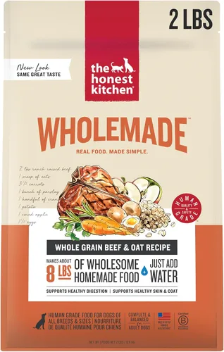 Vista 15 de The Honest Kitchen Human Grade Wholemade™ Alimento deshidratado para perros de carne de res y avena integrales, 1.5 onzas x10