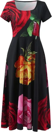 Vista 5 de Padaii Vestidos de primavera para mujer 2022, elegante vestido largo de manga corta fluido, casual, vestido floral elegante para vacaciones