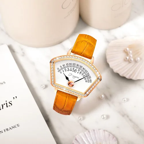 Vista 4 de T-ENGINE Relojes de pulsera para mujer, relojes de pulsera de cuarzo para mujer, correa de cuero, esfera en forma de abanico con superficie