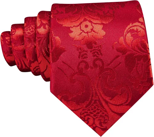Vista 5 de Barry.Wang Conjunto de corbata de flores de cachemira para hombre, corbata, bolsillo tejido, eslabones cuadrados para boda