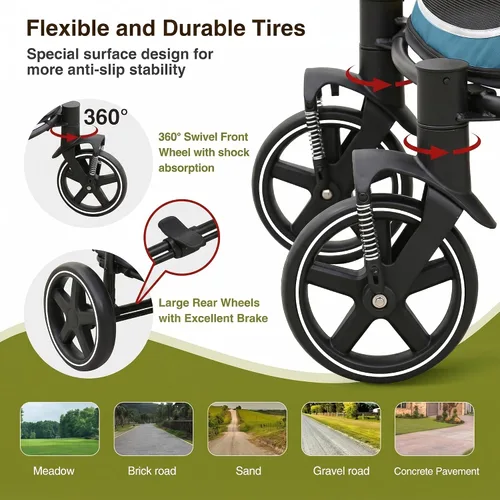 Vista 6 de Cochecito para perros medianos y grandes, plegable con un solo clic, cochecito para mascotas extra grande para 2 perros con bolsillo