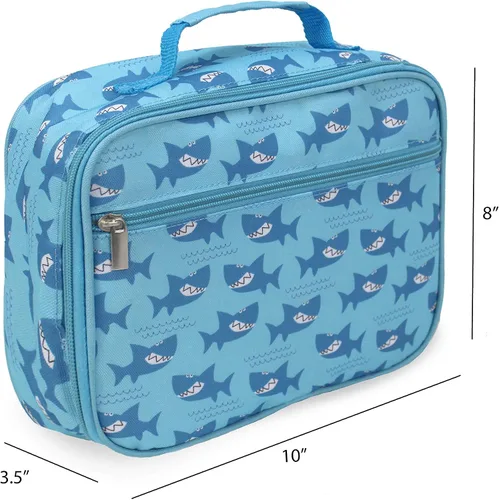 Vista 4 de Fiambreras aisladas, bolsas reutilizables para el regreso a clases, lonchera para niños y niñas de primaria con cortador de sándwich en tiburones