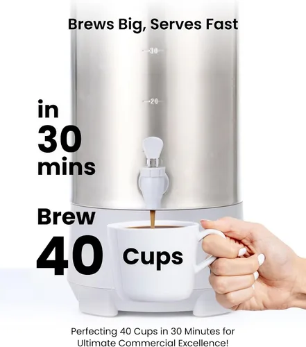 Vista 2 de SYBO Urna de café de 45 tazas, cafetera de percolado de acero inoxidable de grado comercial, filtro extraíble, fácil de limpiar, urna de agua