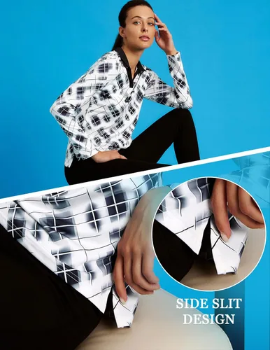 Vista 2 de JACK SMITH Polo de golf de manga larga para mujer, cuello en V, atlético, para tenis, absorbe la humedad
