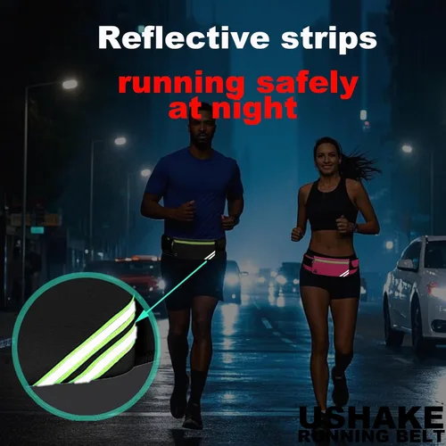 Vista 5 de USHAKE Cinturón para correr con bolsa sin rebote para iPhone y Samsung Galaxy, ideal para correr, caminar, ciclismo y entrenamientos de gimnasio