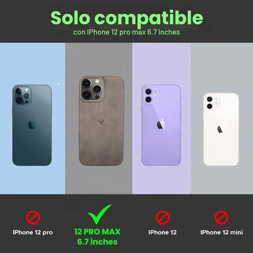 Vista 3 de Funda de piel auténtica, funda de piel antiarañazos de grano completo encerada con aceite, compatible con iPhone 12 Pro Max, a prueba de golpes