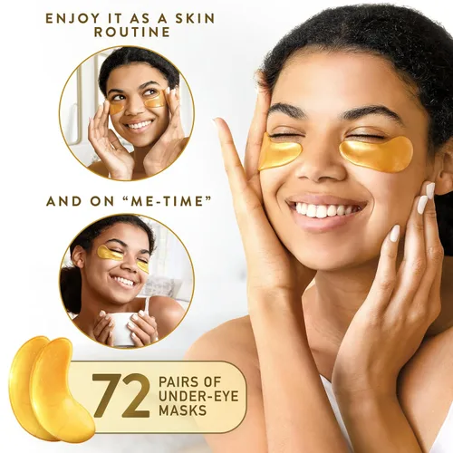 Vista 4 de PatchRx - Parches dorados para debajo de los ojos (144 parches) para ojos hinchados y ojeras con colágeno puro, máscaras de gel para ojos de 24