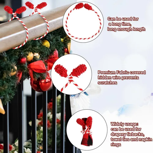 Vista 5 de DIYASY Lazos para Guirnaldas de Escalera, 12 Piezas Lazos Decorativos Rojos y Blancos para Barandillas de Escaleras Lazos de Torsión Envolturas