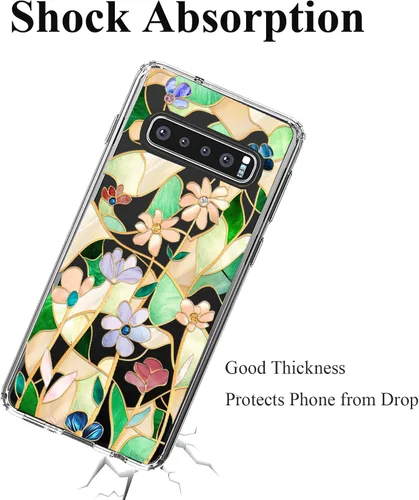 Vista 20 de Unov Funda para Galaxy S10, transparente con diseño en relieve, flor Flor estética