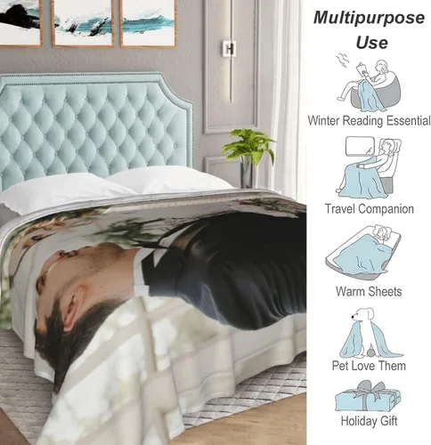 Vista 2 de Manta personalizada con fotos, texto, manta personalizada de collage de fotos, manta de franela personalizada, ropa de cama de cumpleaños, Navidad