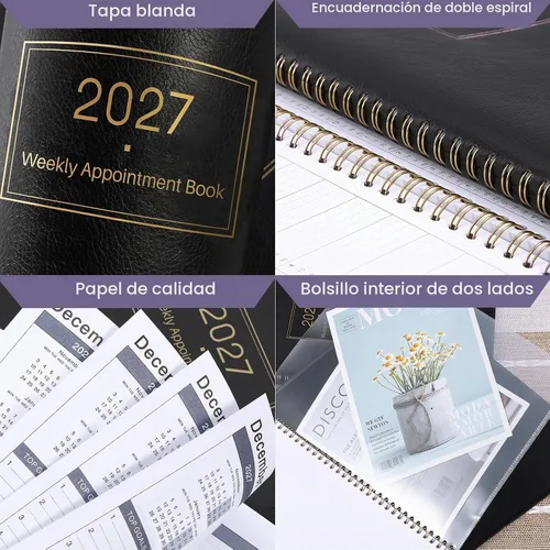 Vista 3 de Libro de citas 2027 - Agenda diaria por hora 2027, enero 2027 - diciembre Negro