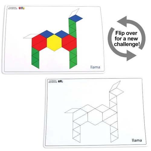 Vista 2 de LEARNING ADVANTAGE Pattern Block Cards - Set of 20 Double-Sided Cards - Early Geometry for Kids - Teach Creativity, Sequencing and Patterning