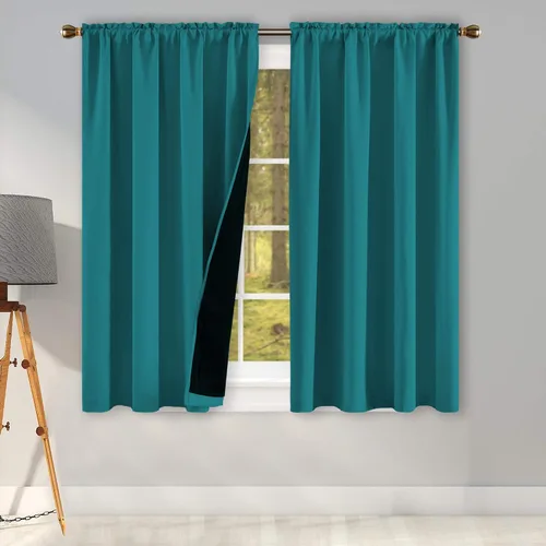 Vista 31 de KEQIAOSUOCAI Aqua - 100 cortinas opacas con forro negro para dormitorio, paneles de cortina totalmente opacas para sala de estar, cortinas aislantes