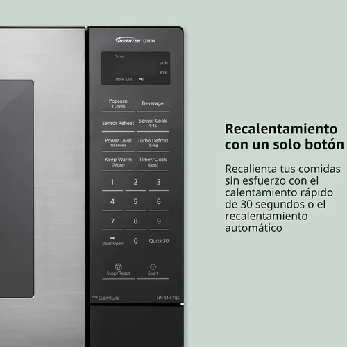 Vista 13 de Panasonic Horno microondas para encimera, 1.2 pies cúbicos, 1250W, tecnología inversora con sensor Genius, acero inoxidable - NN-SN67QS
