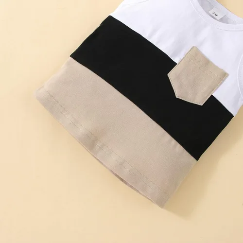 Vista 6 de yuhappy Conjunto de 2 piezas de ropa de verano para bebé, sin mangas, con bolsillo, camiseta sin mangas y pantalones cortos, ropa casual