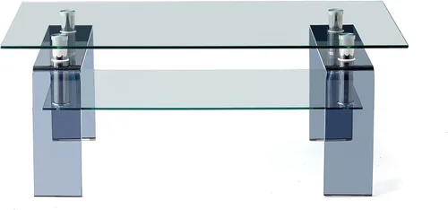Vista 5 de Mesa de centro de vidrio templado con patas de cristal, moderna mesa de centro pequeña para sala de estar (gris, 39.4 x 21.7 x 17.7 pulgadas)