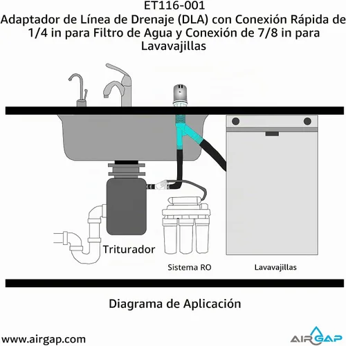 Vista 7 de Adaptador de línea de drenaje (DLA) con ajuste de conexión rápida de 1/4 pulgadas para un filtro de agua y ajuste de 7/8 pulgadas para un