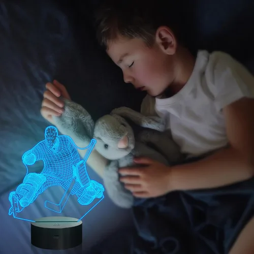 Vista 4 de 3D Ice Hockey Illusion Lamp, Attivolife Hockey Player Optical LED Night Light 16 Colors Changing with Timer Remote Control, Bedroom Home Decor Cool