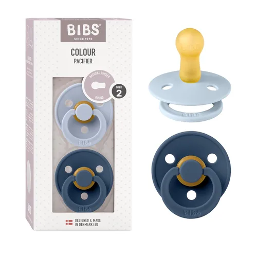 Vista 53 de BIBS - Paquete de 2 chupetes para bebés, goma natural libre de bisfenol A, hechos en Dinamarca, colección Colour, para bebés de 18+ meses, azul bebé