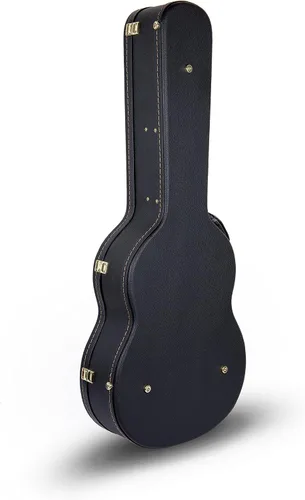 Vista 11 de Crossrock Estuche de madera para guitarra clásica de tamaño completo 4/4, diseño superior arqueado, interior de felpa, pestillos de metal Negro