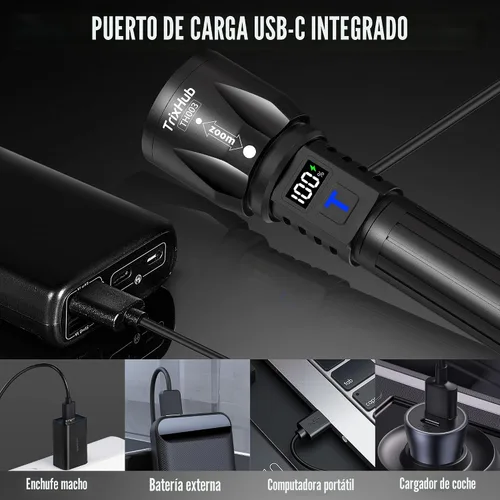 Vista 8 de TrixHub Linternas recargables de alto lúmenes, 2 unidades, luz de flash de 5 modos con pantalla digital LCD, linterna táctica ajustable súper