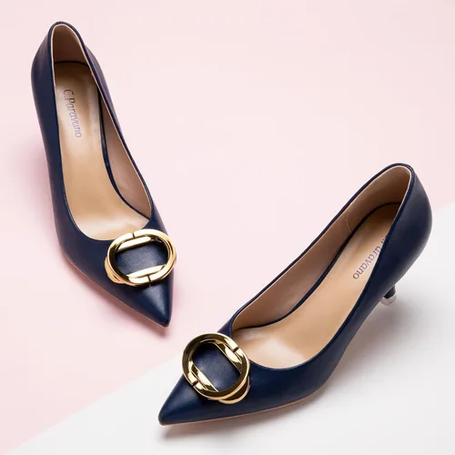 Vista 2 de C.Paravano Women's Metal Buckle Stiletto Pumps-Professional Business Meeting Shoes with Metal Accents&Chic Pointed Toe Design,All-Day Comfort Heels
