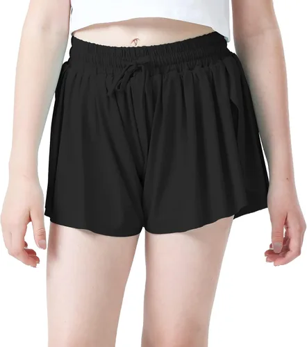 Vista 2 de Pantalones cortos fluidos con diseño de mariposa para niñas, pantalones cortos deportivos para niños pequeños y jóvenes con forro 2 en 1