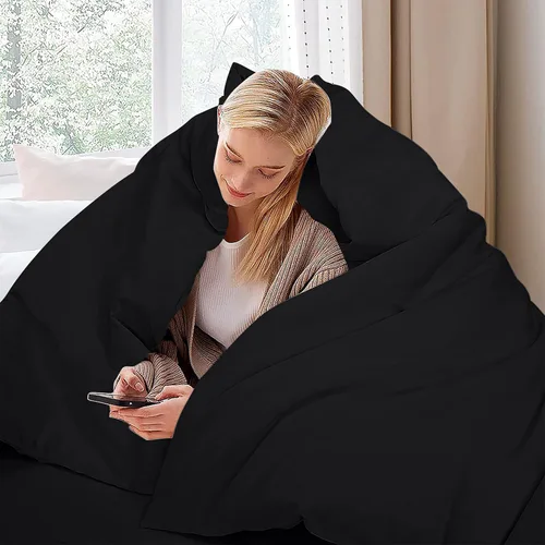 Vista 9 de ROYALE LINENS Funda de edredón negra tamaño individual – Fundas de edredón de 2 piezas – Cierre de cremallera – 1 funda de edredón individual de 68