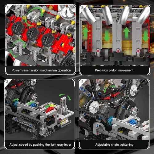 Vista 9 de Mould King Juegos de Bloques de Construcción de Motor V8, Kit de Modelo de Motor V8 que Funciona, Kit de Construcción de Modelo de Ingeniería MOC