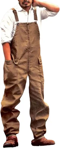 Vista 4 de loveimgs Overol con peto grande y alto para hombre, pantalones cargo sueltos de trabajo de una pieza con bolsillos