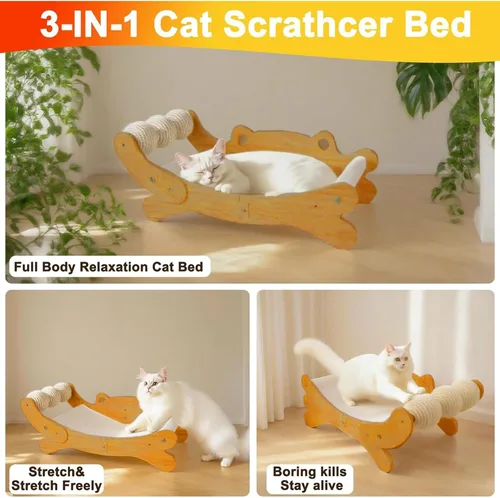 Vista 8 de Sisal - Cama rascador para gatos, tabla rascador de cartón sólido extra grande con bola de sisal, tumbona hamaca de 26.8 pulgadas para gatos