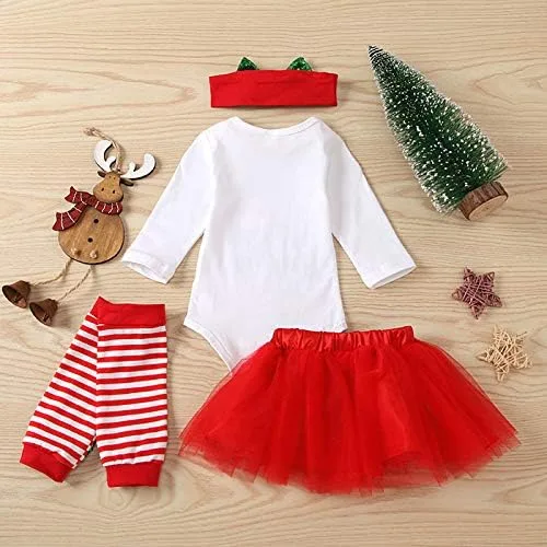 Vista 4 de Conjunto de body + falda tutú, calentadores de piernas+diadema con lazo para Navidad