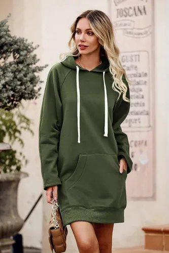 Vista 7 de PRETTYGARDEN Vestido de manga larga con capucha y dobladillo dividido para mujer con bolsillo canguro