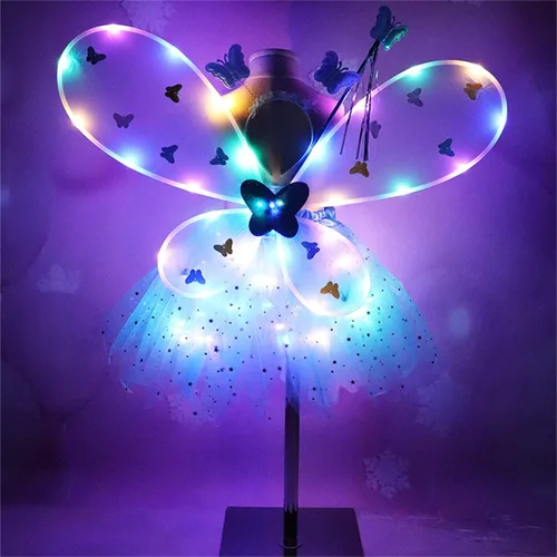 Vista 2 de PURFEEL Juego de 4 piezas con alas de ángel y alas de mariposa para niñas