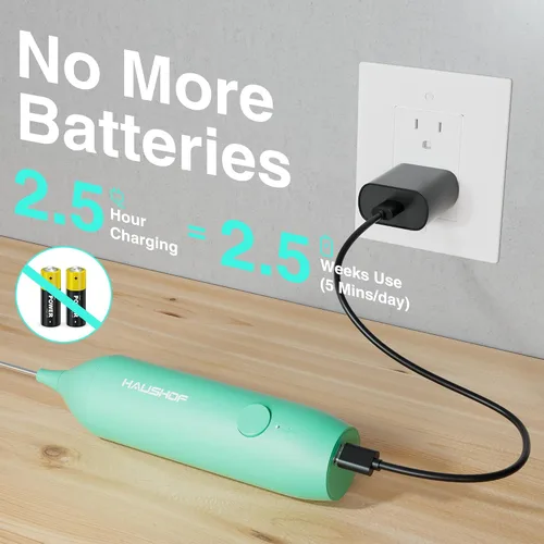 Vista 3 de HAUSHOF Potente varita espumadora de leche recargable con soporte, espumador eléctrico de mano, mezclador de bebidas con batidor de acero inoxidable