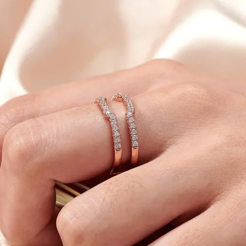 Vista 6 de Blongme Anillo de boda curvado de circonita cúbica para mujer, anillo de protección, anillo de compromiso, plata de ley 925, oro rosa, oro amarillo
