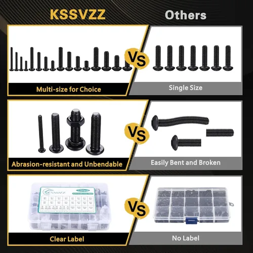 Vista 5 de Kit surtido de 1700 tuercas métricas y pernos – Surtido de tornillos M2 M3 M4 M5, surtido de tornillos de máquina con cerradura y arandelas planas