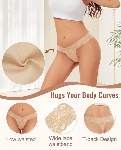 Vista 3 de Sunm Boutique Tangas de Encaje para Mujeres, Paquete de Ropa Interior de Algodón para Mujeres, Bragas Sexys de Talle Bajo con Espalda en T Atrevidas