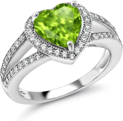 Vista 19 de Gem Stone King Anillo de halo de moissanita blanca y piedra natal de corazón de 0.315 in para mujer, plata de ley 925, joyería para aniversario