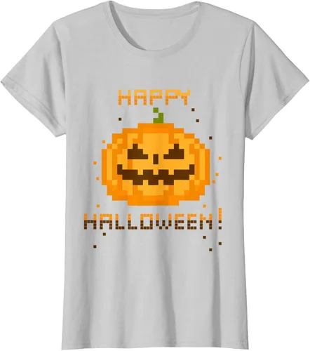 Vista 13 de GAMER Pixel Jack-O-Lantern – Disfraz para Halloween de vídeo playera, Plateado