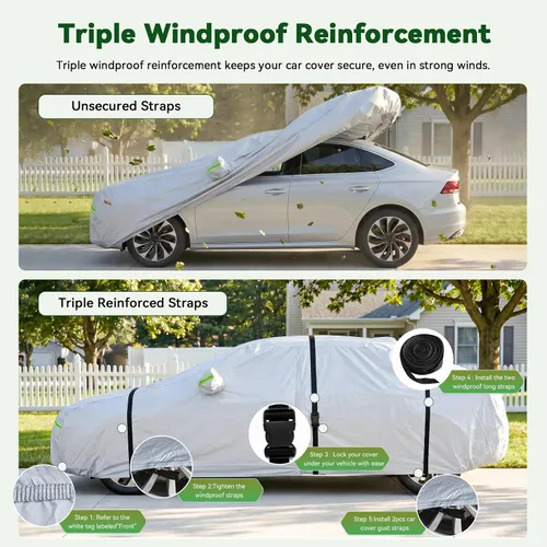 Vista 5 de AUQDD Funda de automóvil sedán de 6 capas de alta calidad, impermeable, para todo tipo de clima, resistente a la intemperie, protección solar UV