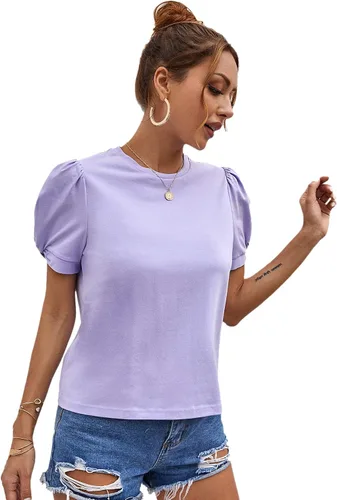 Vista 4 de SweatyRocks Camiseta de verano de manga corta abombada para mujer, cuello redondo