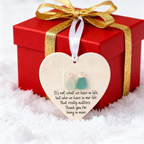 Vista 3 de Adornos de la amistad de cristal de mar de 1 pieza, tablero de corazón acrílico con diseño de cristal de mar 3D, para mujeres, adornos de Navidad