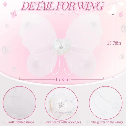 Vista 2 de Lainlight 4 piezas de disfraz de hada de mariposa para niñas, juego de disfraz de princesa con alas, falda tutú, varita