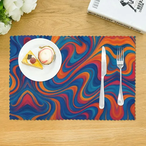 Vista 3 de Rectangular Placemats Set of 4, Heat Resistant Abstract Marbling Printed Kitchen Dining Table Mats