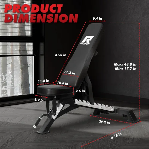 Vista 6 de RITFIT Banco de pesas ajustable con múltiples posiciones de espalda para entrenamientos de cuerpo completo, inclinación, declive y ajustes planos
