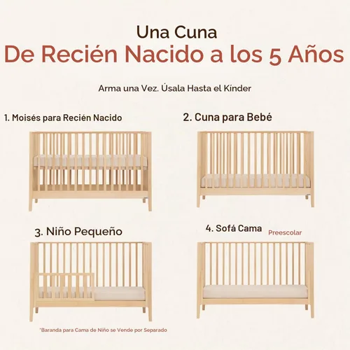 Vista 3 de dadada LaLa - Cuna convertible 3 en 1 de madera maciza, natural