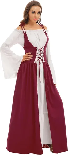 Vista 3 de Moily Conjunto de 2 piezas para mujer, disfraz medieval renacentista para cosplay, vestido punk retro tradicional irlandés