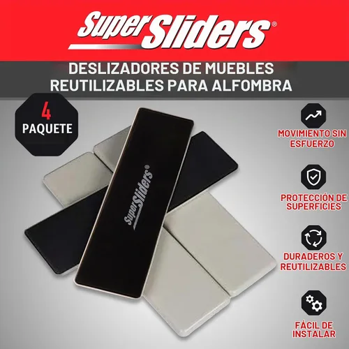 Vista 2 de Super Sliders Deslizadores rectangulares reutilizables de muebles de 2-1/2 x 9 pulgadas XL para alfombras, almohadillas protectoras antideslizantes